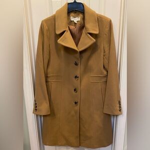 Anne Klein Camel Single-Breasted Wool-Blend Pea Coat